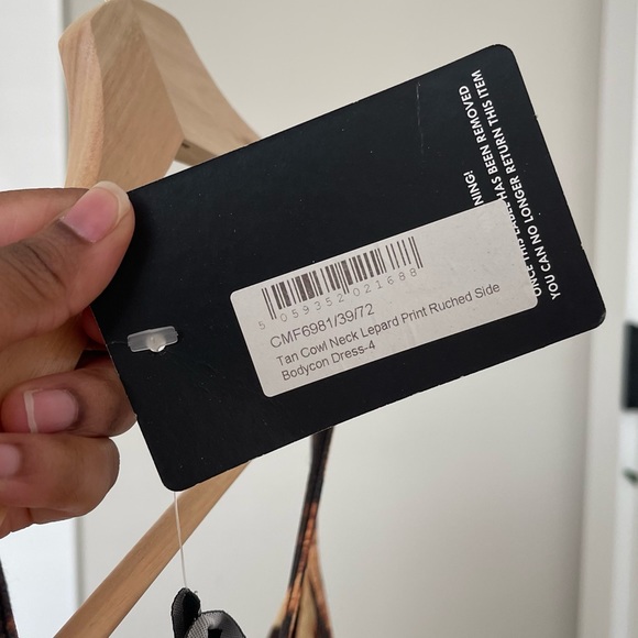 Tan Cowl Neck Leopard Print Ruched Side Bodycon Dress - Picture 4 of 4